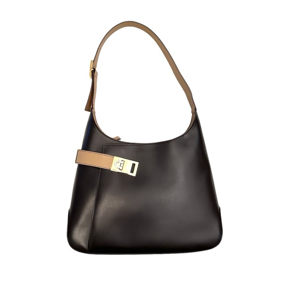 👜🔥 Salvatore Ferragamo Luxury Leather Hobo Purse Brown&Tan - Picture 1 of 15